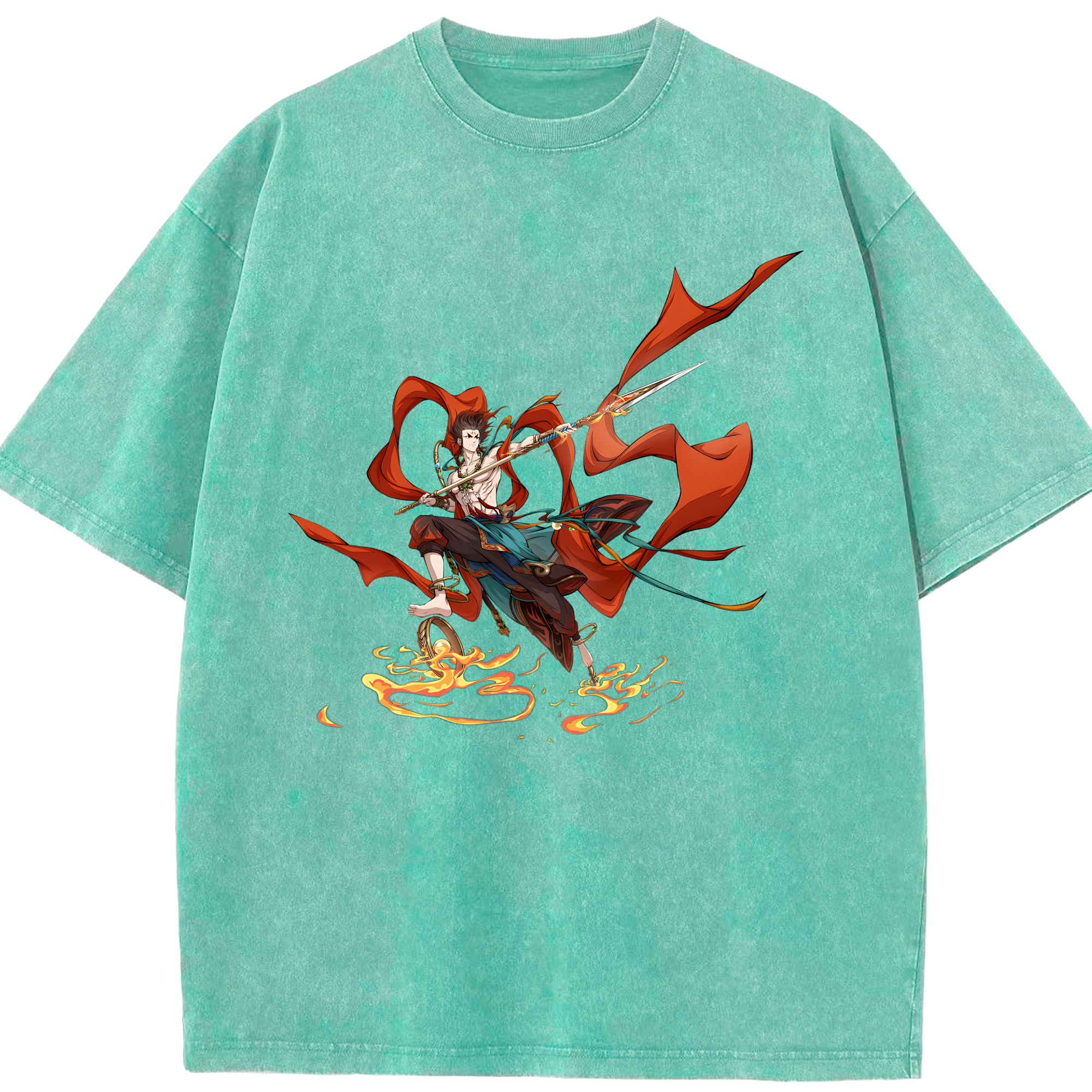 （画像用） Ne Zha 2 ナタ 魔童の大暴れ 綿100% ヴィンテージ風 半袖Tシャツ（フロントプリント）